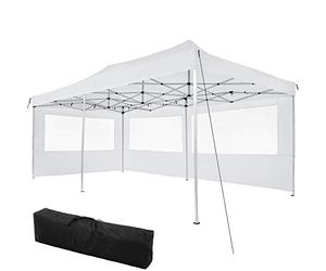 tectake® Gazebo Pieghevole e Richiudibile Pop Up, 6x3 m, Telaio in Alluminio, Impermeabile, 4 Altezze, 2 Pannelli Laterali, Picchetti Inclusi, Gazebo da esterno per Giardino, Barbecue e Bar - Bianco