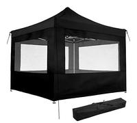 tectake® Gazebo pieghevole in alluminio, 3x3 m, impermeabile, con 4 pareti laterali, con corde di tensione, picchetti e borsa, baldacchino, balcone, terrazza, gazebo da giardino - Nero