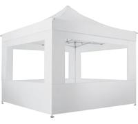 tectake® Gazebo pieghevole in alluminio, 3x3 m, impermeabile, con 4 pareti laterali, con corde di tensione, picchetti e borsa, baldacchino, balcone, terrazza, gazebo da giardino - Bianco