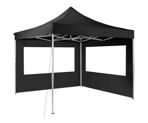 tectake® Gazebo Pieghevole Olivia 3x3m, 2 pannelli laterali, Elegante, Impermeabile, Gazebo Esterno Resistente, Struttura in Alluminio, Regolabile in Altezza, Ideale per Esterno, Feste, Auto - Nero