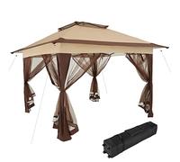 tectake® Gazebo Pieghevole, Padiglione Gazebo da Esterno con 4 Zanzariere Removibili, Sistema a Doppio Tetto, Resistente ai Raggi UV, Borsa Inclusa, 364x364x29 cm - Marrone