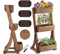 tectake® giardino verticale, fioriera da esterno in legno, orto verticale, giardino verticale, per erbe aromatiche, fiori, verdure, fioriera da balcone, porta piante - 60 x 49 x 140 cm - Marrone