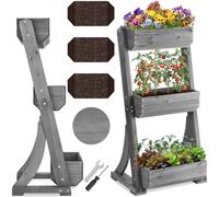 tectake® giardino verticale, fioriera da esterno in legno, orto verticale, giardino verticale, per erbe aromatiche, fiori, verdure, fioriera da balcone, porta piante60 x 49 x 140 cm - Grigio