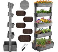 tectake® giardino verticale, fioriera da esterno in legno, orto verticale, giardino verticale, per erbe aromatiche, fiori, verdure, fioriera da balcone, porta piante81 x 52 x 180 cm - Grigio