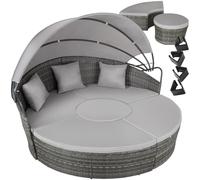 TecTake® Isola Prendisole in Rattan, Isola Divano da Esterno con Tettuccio Parasole Pieghevole, Morbidi Cuscini, Componibile,Tavolino e Lettino, Resistente ai Raggi UV, per Giardino - Grigio Chiaro