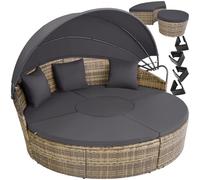 TecTake® Isola Prendisole in Rattan, Isola Divano da Esterno con Tettuccio Parasole Pieghevole, Morbidi Cuscini, Componibile, Tavolino e Lettino, Resistente ai Raggi UV, per Giardino - Naturale