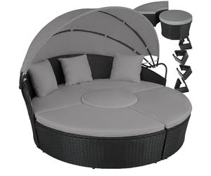 tectake® Isola Prendisole in Rattan Santorini, Isola Divano con Tettuccio Parasole Pieghevole, Morbidi Cuscini per Seduta e Schienale, Componibile, Resistente ai Raggi UV - Nero/Grigio