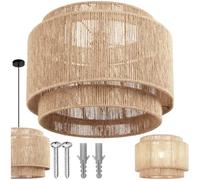 TecTake® lampada a sospensione boho chic, lampadario cucina in juta a 3 livelli, paralume intrecciato E27, plafoniera soffitto, lampadario soggiorno, salotto, arredamento casa, 40W - Ø 46 x 32 cm