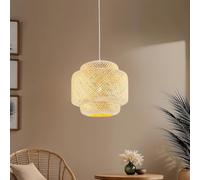 tectake® Lampada da Soffitto con Paralume in Bambù Intrecciato, Plafoniera Grande per Salotto o Camera, Stile Boho Chic, Telaio Robusto in Acciaio, Cavo Regolabile - Marrone