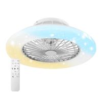 tectake® Lampada da Soffitto LED con Ventilatore 20 W, Ø 50 cm, 3000-6500 K | 3 Velocità Ventilatore, Silenzioso, Dimmabile, 3 Tonalità di Luce, Retromarcia per Uso Invernale, Timer e Telecomando, Bianco