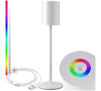 tectake® Lampada da Tavolo Retrò, LED dimmerabile, 7 Colori di Luce, Luce Calda e Accogliente, Pannello Touch Intuitivo, Lampada da Comodino, Struttura in Metallo, Base Stabile - Bianco