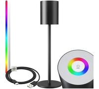 tectake® Lampada da Tavolo Retrò, LED dimmerabile, 7 Colori di Luce, Luce Calda e Accogliente, Pannello Touch Intuitivo, Lampada da Comodino, Struttura in Metallo, Base Stabile - Nero
