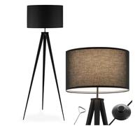 TecTake® Lampada da Terra con Paralume in Tessuto Effetto Lino, Lampada con Treppiede Robusto in Acciaio, Luce Salotto con Interruttore a Pedale, Piantana Design Moderno - Nero