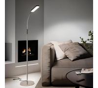 TecTake® Lampada da Terra LED 12W, Piantana LED con Luce da Lettura Integrata, Arco Flessibile, Dimmerabile, Temperatura Colore Regolabile, Pannello Touch, Telecomando Magnetico - Argento