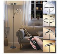 tectake® Lampada da Terra LED 20W, Piantana LED con Luce da Lettura Integrata, Arco Flessibile, Dimmerabile, Temperatura Colore Regolabile, Pannello Touch, Telecomando Magnetico - Nero