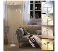 tectake® Lampada da Terra LED 20W, Piantana LED con Luce da Lettura Integrata, Arco Flessibile, Dimmerabile, Temperatura Colore Regolabile, Pannello Touch, Telecomando Magnetico - Nichel Opaco