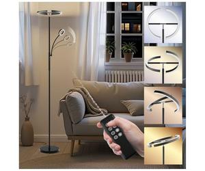 tectake® Lampada da Terra LED 20W, Piantana LED con Luce da Lettura Integrata, Arco Flessibile, Dimmerabile, Temperatura Colore Regolabile, Pannello Touch, Telecomando Magnetico - Nero