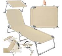 tectake® Lettino a Sdraio per Prendere Il Sole con L'Ombrello Parasole 190cm, Lettino Pieghevole, Sdraio da Spiaggia, Lettino da Sole, Sdraio da giardino, Arredamento Terrazzo Balcone- beige