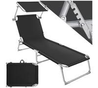 TecTake® Lettino a Sdraio per Prendere Il Sole con L'Ombrello Parasole 190cm, Lettino Pieghevole, Sdraio da Spiaggia, Lettino da Sole, Sdraio da giardino, Arredamento Terrazzo Balcone- nero