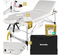 tectake® Lettino da Massaggio a 3 Zone, Telaio in Alluminio, Pieghevole | Pieghevole e Regolabile in Altezza, Larghezza 78 cm, Imbottitura 5 cm, Poggiatesta e Poggiabraccia Regolabili, Bianco