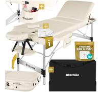 TecTake® Lettino da Massaggio Pieghevole a 3 Zone, Lettino Massaggio Portatile, Lettino Estetista con Poggiatesta e Poggiapiedi Regolabili - Larghezza senza braccioli: 70 cm, Beige