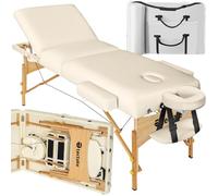 TecTake® Lettino da Massaggio Somwang, Lettino Massaggio Pieghevole, Altezza Regolabile, Carico Massimo 250 kg, Inclusi Accessori e Custodia per il Trasporto - Beige