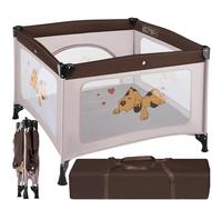 tectake® Lettino Da Viaggio Bambini, Box Neonato Pieghevole, Letto Campeggio Bebè, Box Gioco Traspirante, Materassino Incluso, Chiusura Compatta, Montaggio Facile, Tessuto Lavabile - Marrone Caffè