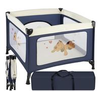 tectake® Lettino Da Viaggio Bambini, Box Neonato Pieghevole, Letto Campeggio Bebè, Box Gioco Traspirante, Materassino Incluso, Chiusura Compatta, Montaggio Facile, Tessuto Lavabile - Blu