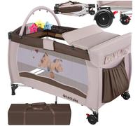 tectake® Lettino da Viaggio Bambini con Fasciatoio, Lettino Pieghevole con Borsa, per Neonato, Portatile con Ruote, Letto Bambini Richiudibile, 132 x 75 x 104 cm - Blu