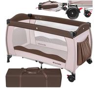 TecTake® Lettino da Viaggio Bambini, Pieghevole con Borsa, Neonato Portatile, Trasportabile con Ruote, Letto Bambini Richiudibile, 126 x 65 x 80 Cm - Caffè