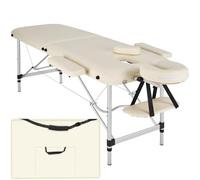 TecTake® Lettino Massaggio 2 Zone, Portatile, Regolabile, Imbottitura Comfort, Poggiatesta Multifunzione, con Borsa per Trasporto Inclusa, Capacità 230kg - Beige