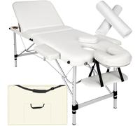 tectake® Lettino Massaggio Portatile, 3 Zone, in Alluminio, Gommapiuma, Rivestimento in Pelle Sintetica PVC, Regolabile - lettino fisioterapia, Lettino pieghevole, Lettino Estetista, 210x95cm - bianco