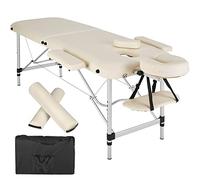 tectake® Lettino Massaggio Portatile con Rullo, 2 Zone, Altezza Regolabile, Imbottitura Comfort, Pelle Ecologica, Struttura Alluminio, Capacità 230kg - Beige