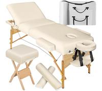 TecTake® Lettino Massaggio portatile, Morbida Imbottitura, Poggiatesta, letto pieghevole, Legno, lettino estetista, fisioterapia, Lettino Tattoo - Beige