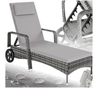 TecTake® Lettino Poly Rattan Arredo Esterno Giardino, Sdraio Prendisole, Sdraio da Giardino, Terrazzo, Balcone, Sdraio piscina, Ruote Gommate, Arredo Interno Divano Sedia - Grigio/Grigio Chiaro