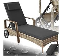 TecTake® Lettino Poly Rattan Arredo Esterno Giardino, Sdraio Prendisole, Sdraio da Giardino, Terrazzo, Balcone, Sdraio piscina, Ruote Gommate, Arredo Interno Divano Sedia - Naturale/Grigio Scuro
