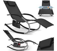 TecTake® Lettino prendisole a Dondolo da giardino, Sdraio da Giardino, Cuscino Rimovibile, Telaio in Acciaio, Braccioli Imbottiti, Textilene Traspirante e Idrorepellente, Sedia a dondolo - Nero