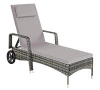 TecTake® Lettino prendisole Cassis in Alluminio e Rattan, Design Molto Elegante, con Ruote, Adatto per Uso Interno ed Esterno, Poggiatesta Lettino, da Giardino - Grigio