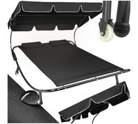 tectake® Lettino Prendisole Doppio con 2 Cuscini da Esterno, Robusto Telaio in Metallo, Comode Rotelle, Tenda da Sole Pieghevole, Resistente agli Agenti Atmosferici - Nero/Nero