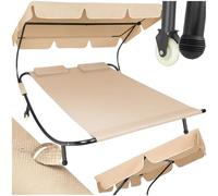 tectake® Lettino Prendisole Doppio con 2 Cuscini da Esterno, Robusto Telaio in Metallo, Comode Rotelle, Tenda da Sole Pieghevole, Resistente agli Agenti Atmosferici - Nero/Beige