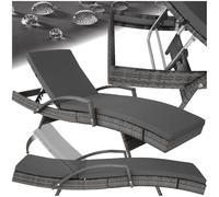 TecTake® Lettino Prendisole in Rattan, Struttura in Alluminio, Schienale Regolabile, Cuscino lettino Imbottito Incluso, Lettino Ideale per Giardino, Piscina e Terrazza, Portata 150 kg - Grigio