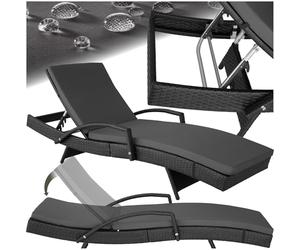 tectake® Lettino Prendisole in Rattan, Struttura in Alluminio, Schienale Regolabile, Cuscino lettino Imbottito Incluso, Lettino Ideale per Giardino, Piscina e Terrazza, Portata 150 kg - Nero