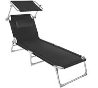 TecTake® Lettino, Sedia a Sdraio con Parasole, Schienale Regolabile in 4 Posizioni, Rivestimento Resistente, Giardino, Spiaggia, Lettino da Sole, Lettino pieghevole - Nero