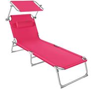 tectake® Lettino Prendisole Pieghevole, 190 x 68 x 111 cm, Sedia a Sdraio con Parasole, Cuscino e Maniglia per Trasporto, Schienale Regolabile in 4 Posizioni, Traspirante ed Impermeabile - Rosa