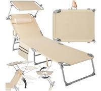 TecTake® Sdraio Pieghevole, 4 Posizioni, Cuscino Poggiatesta, Idrorepellente, aio da Giardino, Lettino Prendisole, Arredo Giardino, Terrazzo, Sdraia da Balcone, Piscina e Spiaggia - Beige