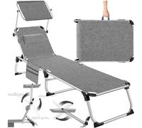 TecTake® Lettino Prendisole Pieghevole, Telaio in Alluminio, Schienale Regolabile in 6 Posizioni, Lettino Sdraio con Tetto Parasole e Comodo Cuscino, Ideale per Giardino e Campeggio - Grigio/Mélange