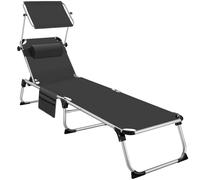 TecTake® Lettino Prendisole Pieghevole, Telaio in Alluminio, Schienale Regolabile in 6 Posizioni, Lettino Sdraio con Tetto Parasole e Comodo Cuscino, Ideale per Giardino e Campeggio - Nero