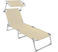 tectake® Lettino Prendisole, Sedia a Sdraio con Parasole, Schienale Regolabile in 4 Posizioni, Rivestimento Resistente, Giardino, Spiaggia, Lettino da Sole, Lettino pieghevole - Beige