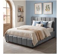 tectake® Letto Matrimoniale Imbottito 140x200 cm, Letto e Rete a Doghe, Struttura Legno e Acciaio, Portata 250 kg, Piedini Plastica, Materasso Matrimoniale non incluso - Effetto Velluto Grigio Scuro