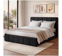 tectake® Letto Matrimoniale Imbottito 180x200 cm, Letto e Rete a Doghe, Struttura in Legno e Acciaio, Portata 250 kg, Piedini in Plastica, Materasso Matrimoniale non incluso - Effetto Velluto Nero